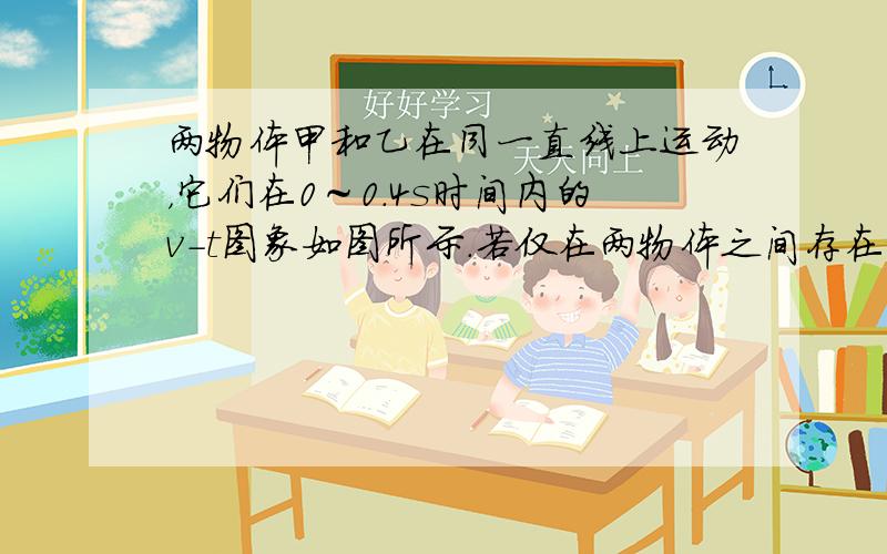 两物体甲和乙在同一直线上运动，它们在0～0.4s时间内的v-t图象如图所示.若仅在两物体之间存在相互作用，则物体甲与乙的