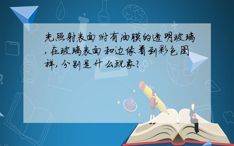 光照射表面附有油膜的透明玻璃,在玻璃表面和边缘看到彩色图样,分别是什么现象?