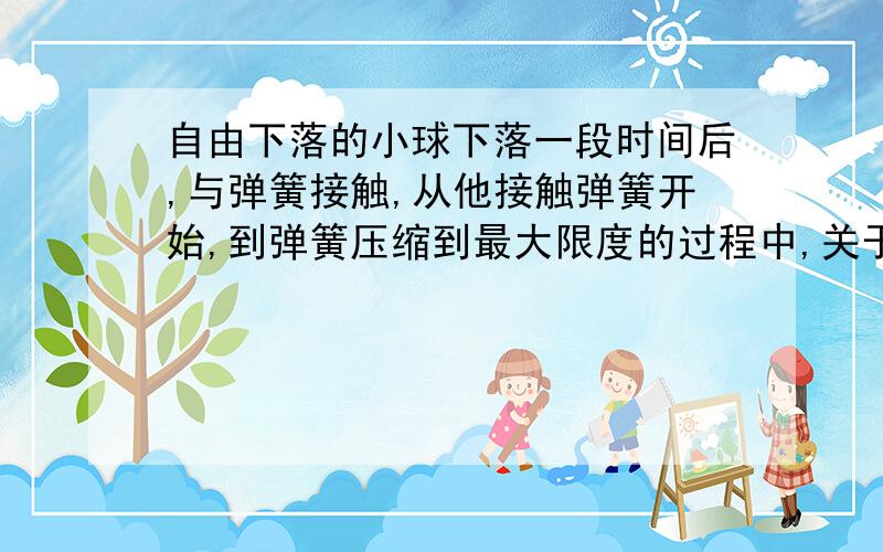 自由下落的小球下落一段时间后,与弹簧接触,从他接触弹簧开始,到弹簧压缩到最大限度的过程中,关于小球运动状态的下列几种描述