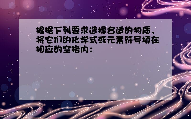 根据下列要求选择合适的物质，将它们的化学式或元素符号填在相应的空格内：