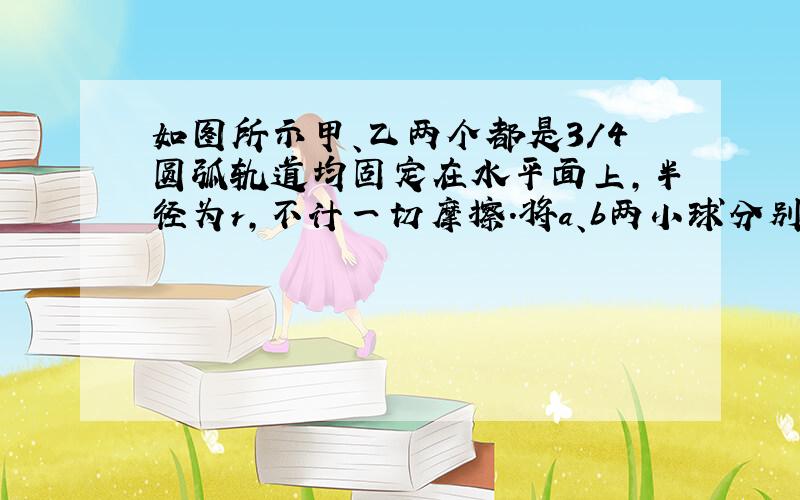 如图所示甲、乙两个都是3/4圆弧轨道均固定在水平面上,半径为r,不计一切摩擦.将a、b两小球分别从两轨道右侧正上方静止下