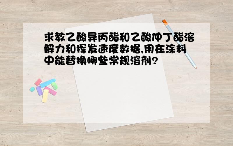 求教乙酸异丙酯和乙酸仲丁酯溶解力和挥发速度数据,用在涂料中能替换哪些常规溶剂?