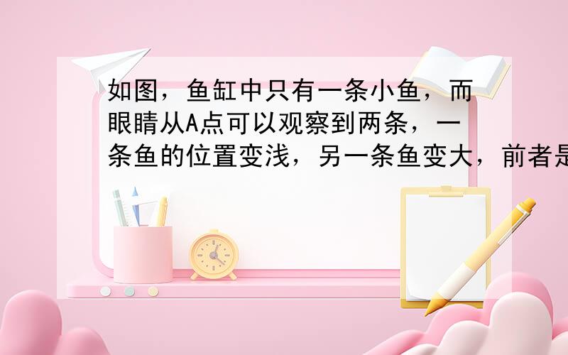 如图，鱼缸中只有一条小鱼，而眼睛从A点可以观察到两条，一条鱼的位置变浅，另一条鱼变大，前者是由于______形成的___