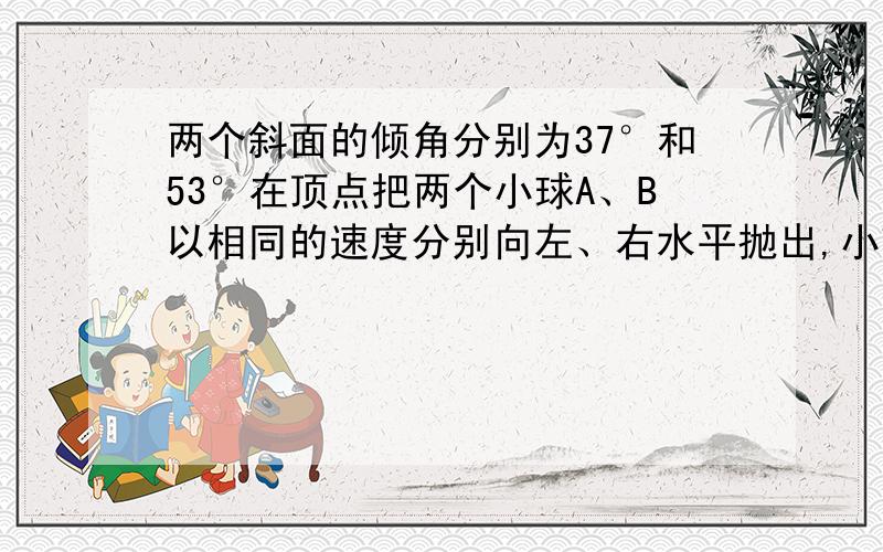 两个斜面的倾角分别为37°和53°在顶点把两个小球A、B以相同的速度分别向左、右水平抛出,小球都落在斜面上,若不计空气阻