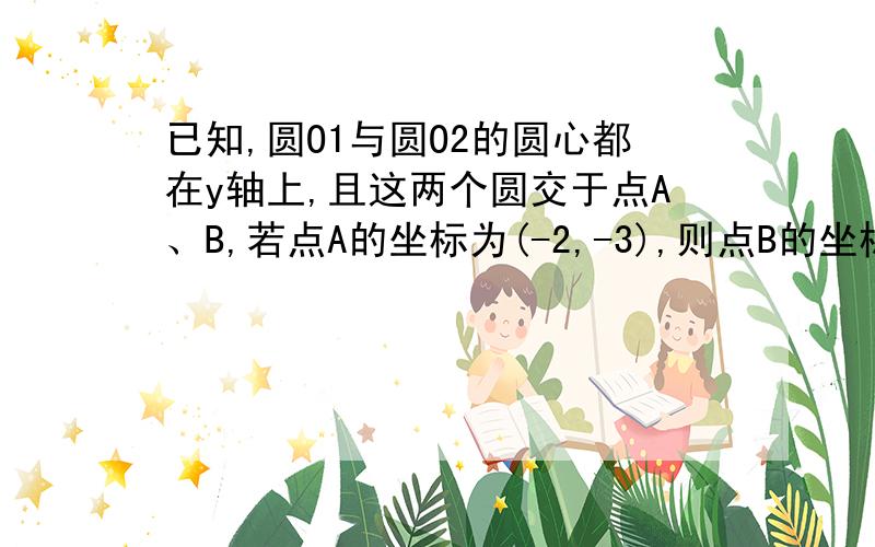 已知,圆O1与圆O2的圆心都在y轴上,且这两个圆交于点A、B,若点A的坐标为(-2,-3),则点B的坐标为?