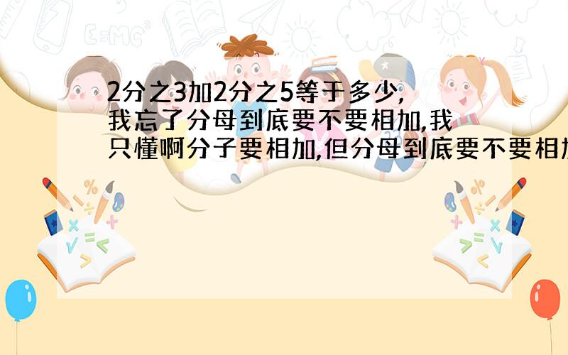 2分之3加2分之5等于多少,我忘了分母到底要不要相加,我只懂啊分子要相加,但分母到底要不要相加啊