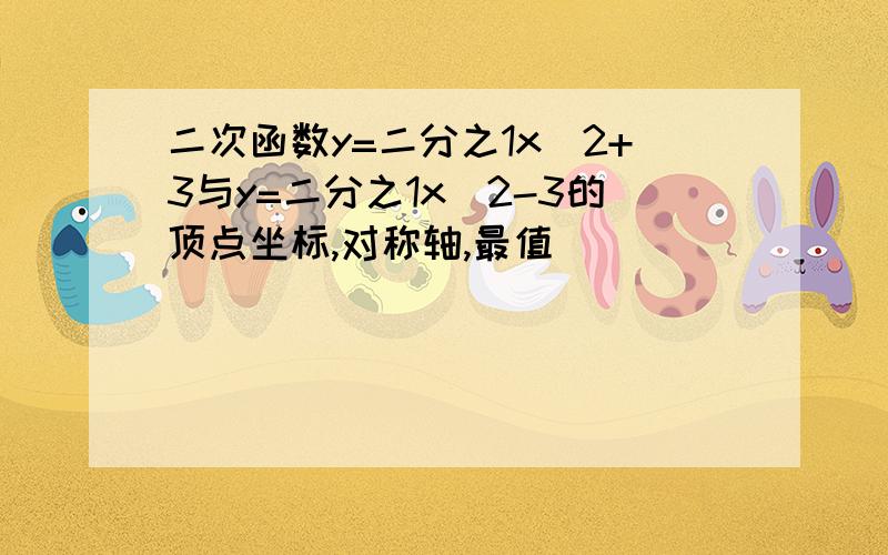 二次函数y=二分之1x^2+3与y=二分之1x^2-3的顶点坐标,对称轴,最值