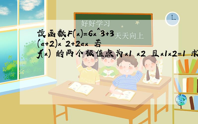 设函数F(x)=6x^3+3(a+2)x^2+2ax 若f(x) 的两个极值点为x1 x2 且x1x2=1 求实数a的值