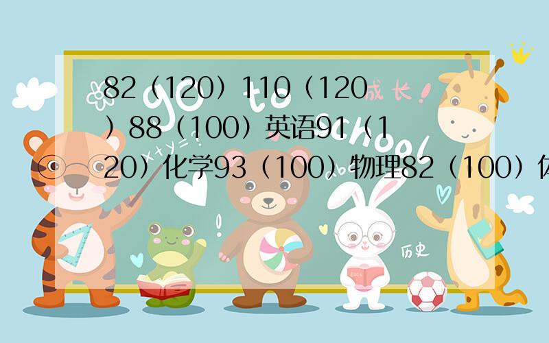 82（120）110（120）88（100）英语91（120）化学93（100）物理82（100）体育28 （30）历史