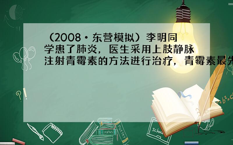 （2008•东营模拟）李明同学患了肺炎，医生采用上肢静脉注射青霉素的方法进行治疗，青霉素最先到达心脏的哪一个腔（　　）