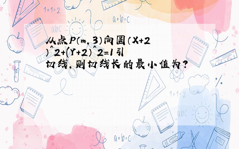 从点P（m,3）向圆（X+2）^2+(Y+2）^2=1引切线,则切线长的最小值为?