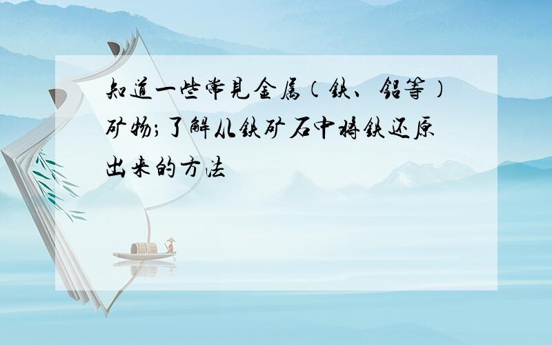 知道一些常见金属（铁、铝等）矿物；了解从铁矿石中将铁还原出来的方法