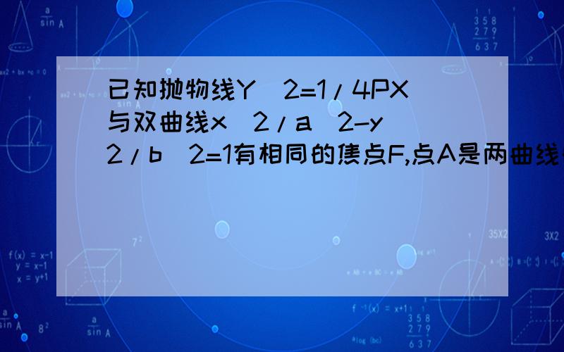 已知抛物线Y^2=1/4PX与双曲线x^2/a^2-y^2/b^2=1有相同的焦点F,点A是两曲线的一个交点,且AF垂直