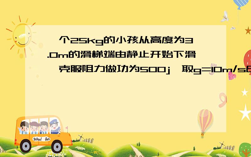 一个25kg的小孩从高度为3.0m的滑梯端由静止开始下滑,克服阻力做功为500j,取g=10m/s²,求合外力