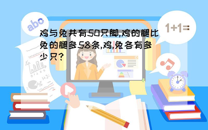 鸡与兔共有50只脚,鸡的腿比兔的腿多58条,鸡,兔各有多少只?