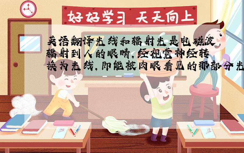 英语翻译光线和辐射光是电磁波辐射到人的眼睛,经视觉神经转换为光线,即能被肉眼看见的那部分光谱.这类可见光射线的波长在36