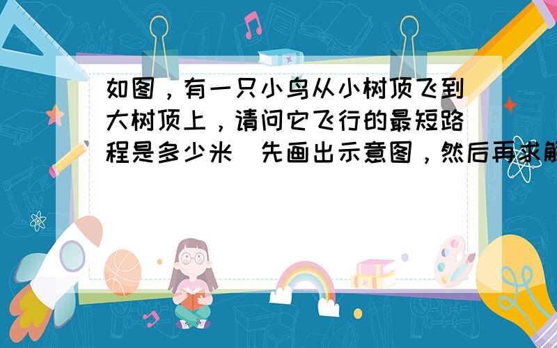 如图，有一只小鸟从小树顶飞到大树顶上，请问它飞行的最短路程是多少米（先画出示意图，然后再求解）．