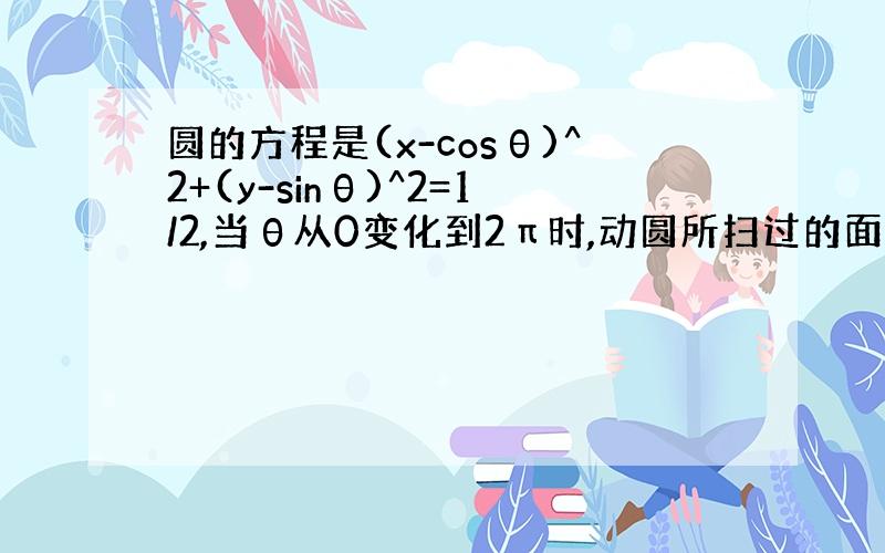 圆的方程是(x-cosθ)^2+(y-sinθ)^2=1/2,当θ从0变化到2π时,动圆所扫过的面积是多少?