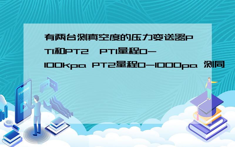 有两台测真空度的压力变送器PT1和PT2,PT1量程0-100kpa PT2量程0-1000pa 测同一点真空度 指示却