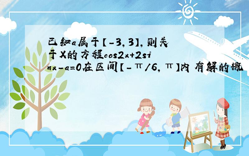 已知a属于【-3,3】,则关于X的方程cos2x+2sinx-a=0在区间【-π/6,π】内有解的概