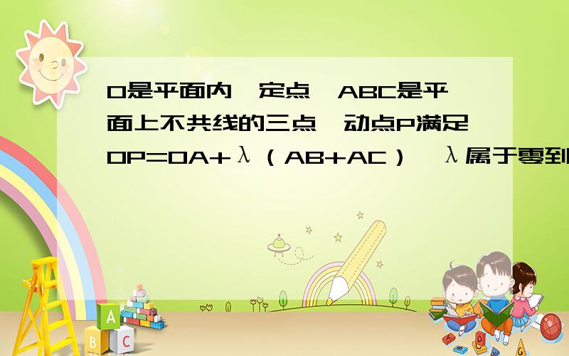 O是平面内一定点,ABC是平面上不共线的三点,动点P满足OP=OA+λ（AB+AC）,λ属于零到正无穷,则P点的轨迹