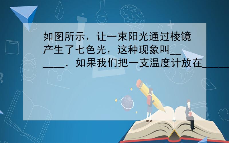 如图所示，让一束阳光通过棱镜产生了七色光，这种现象叫______．如果我们把一支温度计放在______（A/B）点外侧，