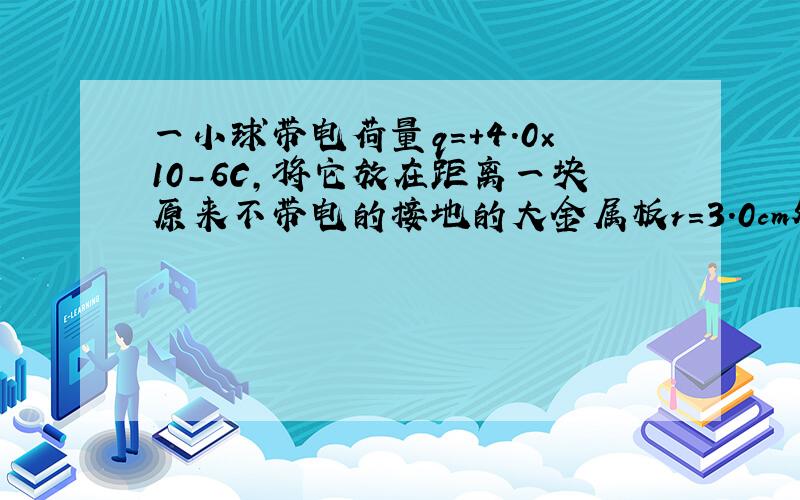 一小球带电荷量q=+4.0×10-6C,将它放在距离一块原来不带电的接地的大金属板r=3.0cm处,试求小球所受作用力