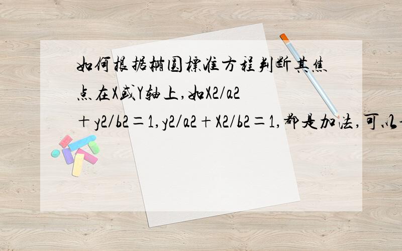 如何根据椭圆标准方程判断其焦点在X或Y轴上,如X2/a2＋y2／b2＝1,y2／a2+X2/b2＝1,都是加法,可以调换