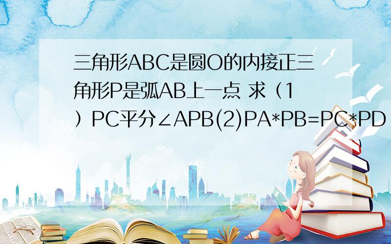 三角形ABC是圆O的内接正三角形P是弧AB上一点 求（1）PC平分∠APB(2)PA*PB=PC*PD