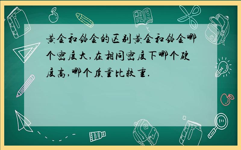 黄金和铂金的区别黄金和铂金哪个密度大,在相同密度下哪个硬度高,哪个质量比较重.