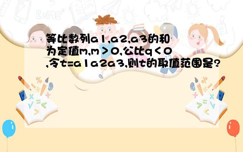 等比数列a1,a2,a3的和为定值m,m＞0,公比q＜0,令t=a1a2a3,则t的取值范围是?