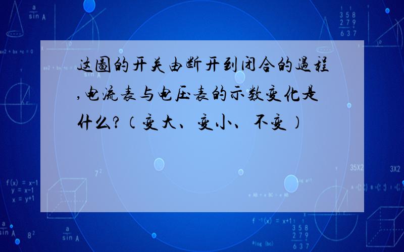 这图的开关由断开到闭合的过程,电流表与电压表的示数变化是什么?（变大、变小、不变）