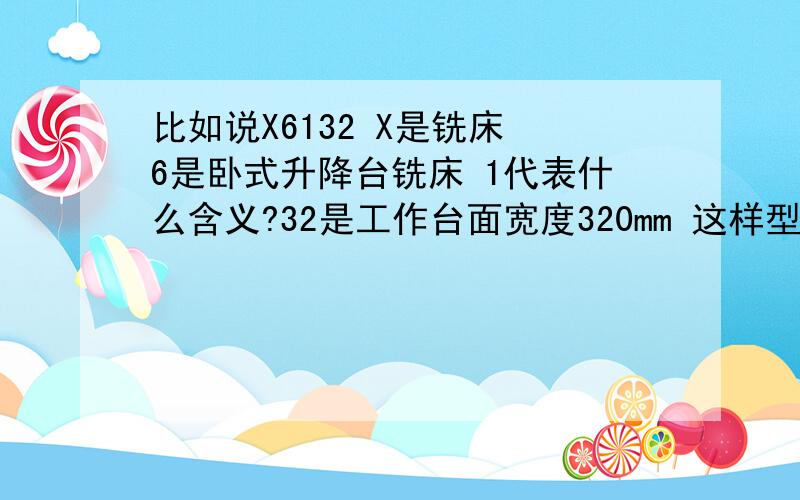 比如说X6132 X是铣床 6是卧式升降台铣床 1代表什么含义?32是工作台面宽度320mm 这样型号第二个数字啥ys