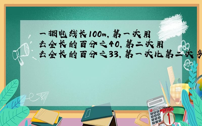 一捆电线长100m,第一次用去全长的百分之40,第二次用去全长的百分之33,第一次比第二次多用去多少米