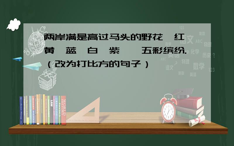 两岸满是高过马头的野花,红、黄、蓝、白、紫、,五彩缤纷.（改为打比方的句子）