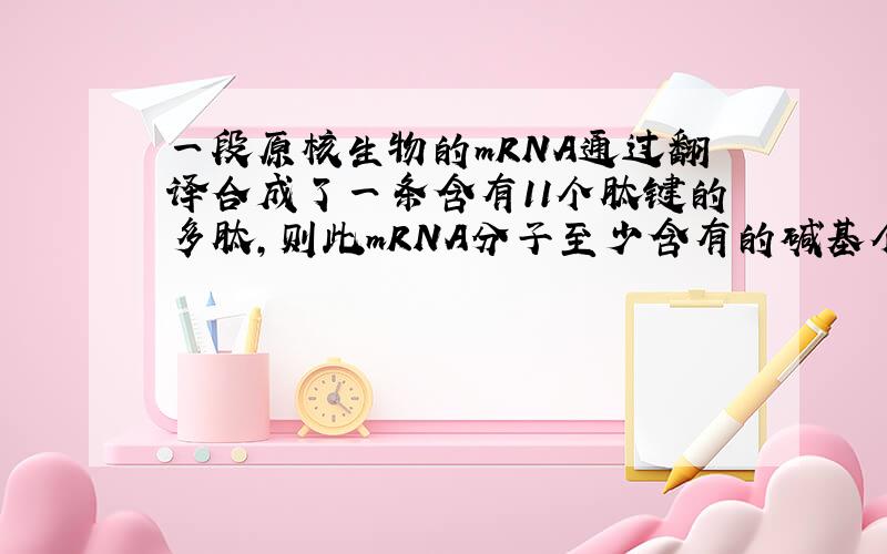 一段原核生物的mRNA通过翻译合成了一条含有11个肽键的多肽，则此mRNA分子至少含有的碱基个数及合成这段多肽需要的tR