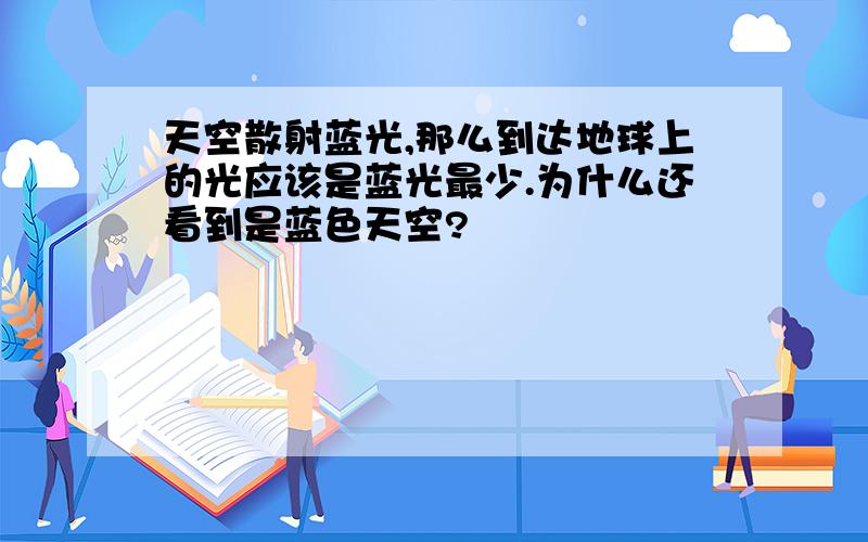 天空散射蓝光,那么到达地球上的光应该是蓝光最少.为什么还看到是蓝色天空?