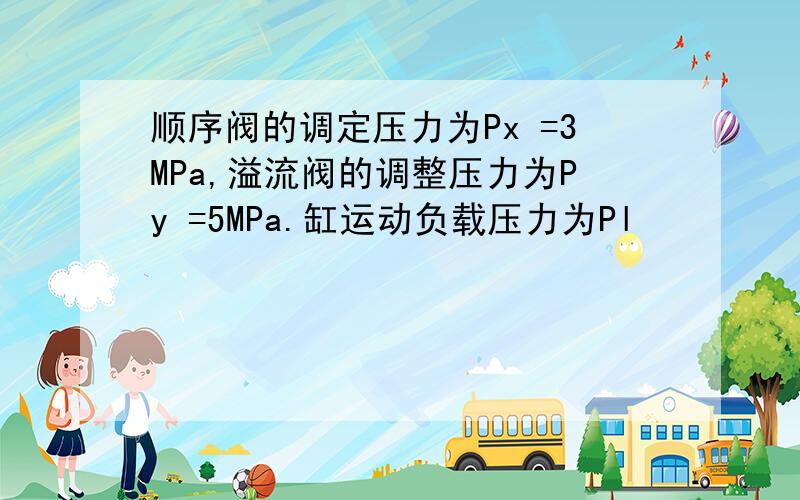 顺序阀的调定压力为Px =3MPa,溢流阀的调整压力为Py =5MPa.缸运动负载压力为Pl