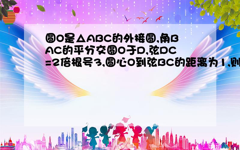 圆O是△ABC的外接圆,角BAC的平分交圆O于D,弦DC=2倍根号3,圆心O到弦BC的距离为1,则圆O的半径为?