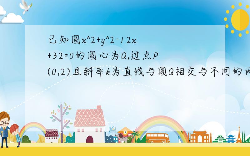 已知圆x^2+y^2-12x+32=0的圆心为Q,过点P(0,2)且斜率k为直线与圆Q相交与不同的两点A、B.(1)求k