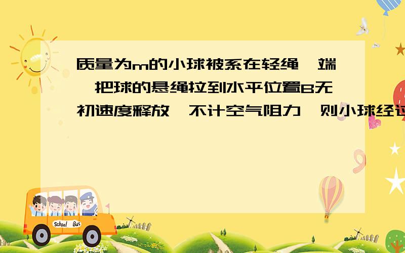 质量为m的小球被系在轻绳一端,把球的悬绳拉到水平位置B无初速度释放,不计空气阻力,则小球经过最低点A时绳子的拉力为多大?