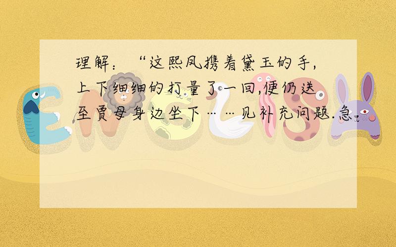 理解：“这熙凤携着黛玉的手,上下细细的打量了一回,便仍送至贾母身边坐下……见补充问题.急