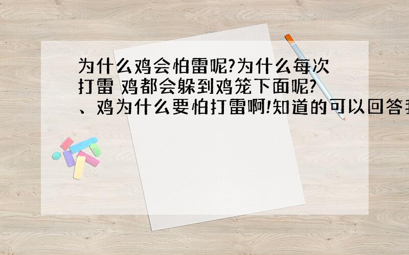 为什么鸡会怕雷呢?为什么每次打雷 鸡都会躲到鸡笼下面呢?、鸡为什么要怕打雷啊!知道的可以回答我吗?