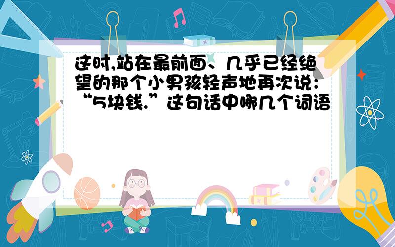 这时,站在最前面、几乎已经绝望的那个小男孩轻声地再次说：“5块钱.”这句话中哪几个词语