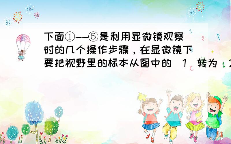 下面①--⑤是利用显微镜观察时的几个操作步骤，在显微镜下要把视野里的标本从图中的（1）转为（2），其正确的操作步骤是（