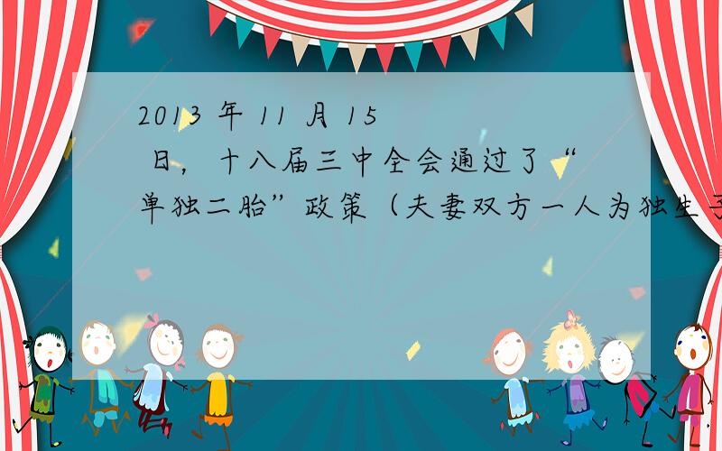 2013 年 11 月 15 日，十八届三中全会通过了“单独二胎”政策（夫妻双方一人为独生子女即可生育二胎）。该政策的实