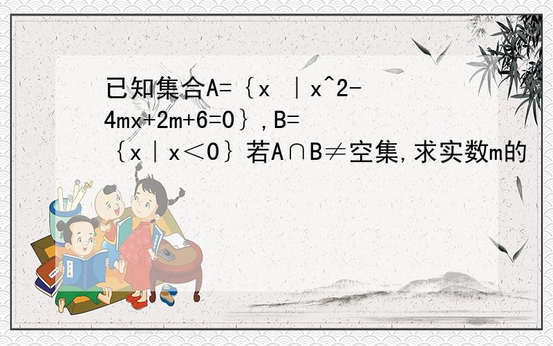 已知集合A=｛x ｜x^2-4mx+2m+6=0｝,B=｛x｜x＜0｝若A∩B≠空集,求实数m的