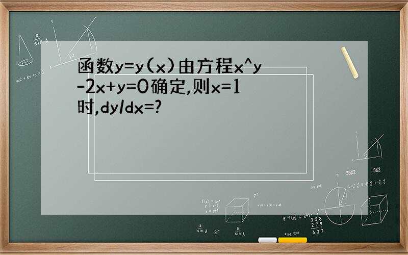 函数y=y(x)由方程x^y-2x+y=0确定,则x=1时,dy/dx=?