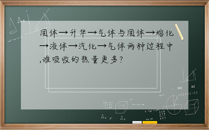 固体→升华→气体与固体→熔化→液体→汽化→气体两种过程中,谁吸收的热量更多?