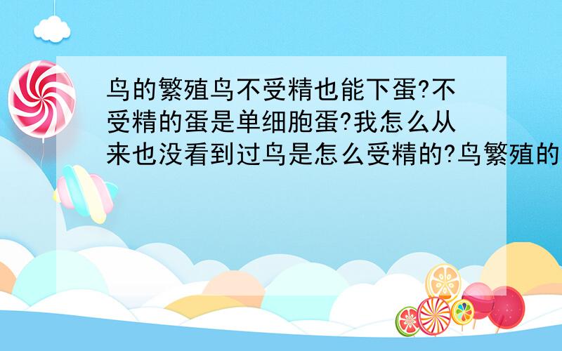 鸟的繁殖鸟不受精也能下蛋?不受精的蛋是单细胞蛋?我怎么从来也没看到过鸟是怎么受精的?鸟繁殖的过程是什么样的?我怎么看动物